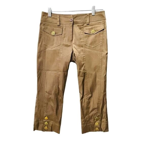 Cache Brown Front Pocket Pure Linen Cropped Capri Pants Womens Size 2 - Picture 1 of 6
